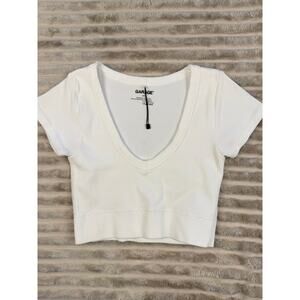 Garage White Crop Top Ribbed Stretch Short Sleeve Size Petite Small